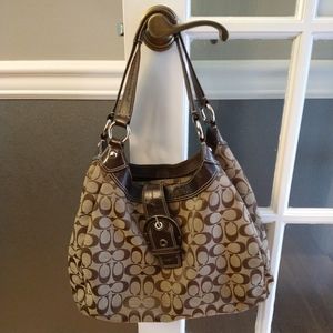 Coach large brown Hobo bag with Signature "C" print fabric